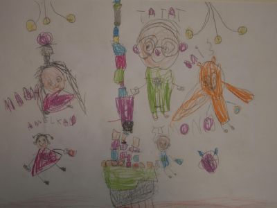 11. Szkic Moja rodzina układa wieżę z klocków - Amelia Wojciechowska